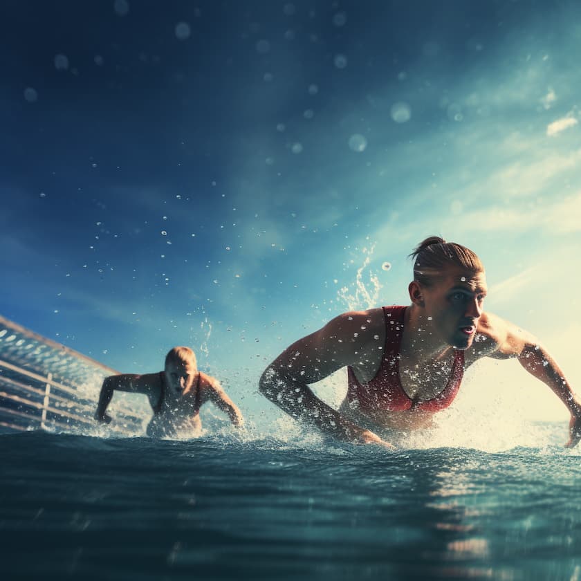 Swimmers engaging in shoulder strength training to prevent injuries, as part of physiotherapy insights for balanced muscle development.