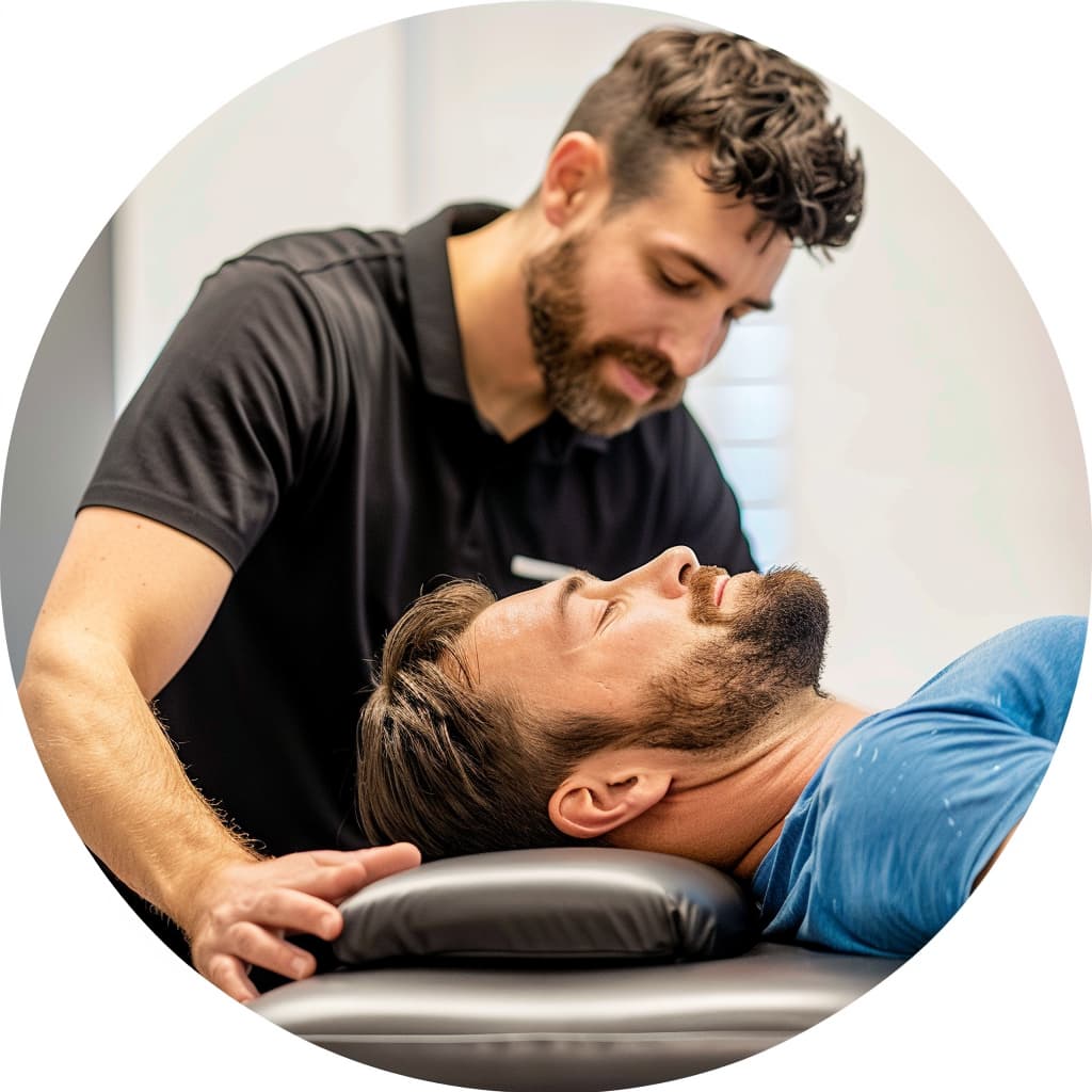 Physiotherapist performing manual therapy on a patient.